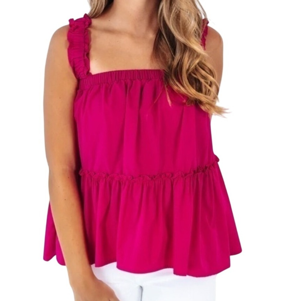 Glam‎ Ruffle Tiered Blouse Sleeveless Ruffle Peplum